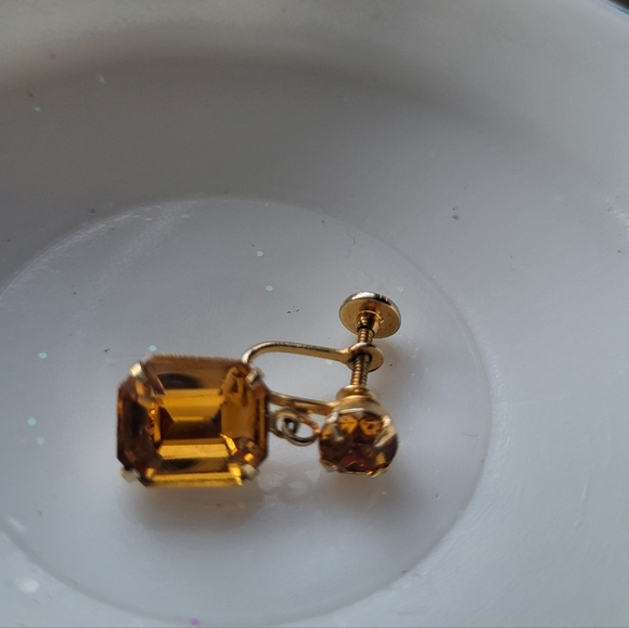 Vintage 50s Rich Amber Screw-back Drop Costume Jewelry Earrings - Picture 10 of 12